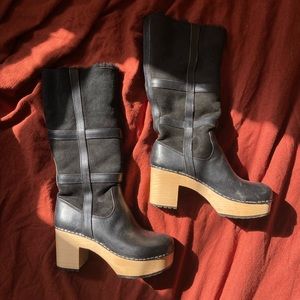 Swedish Hasbeen shearling / leather clog boots